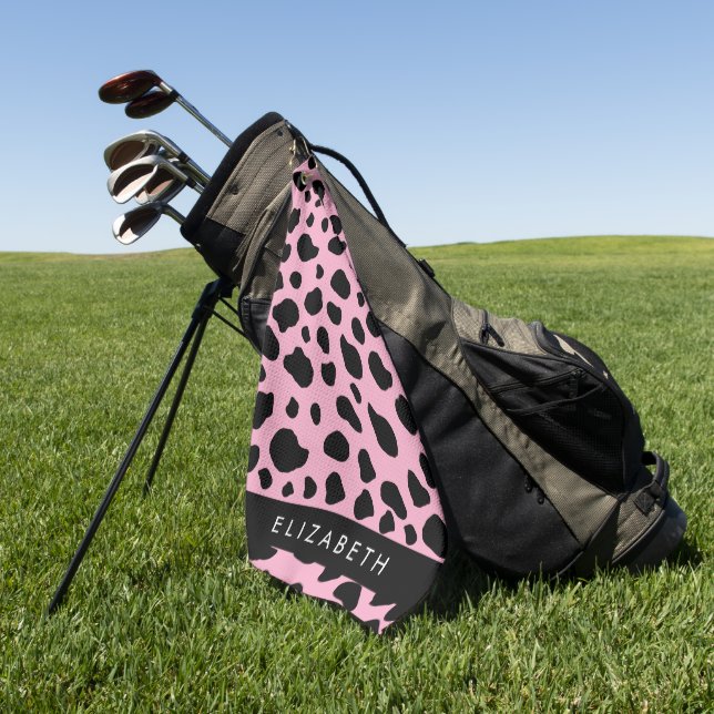 Kuh-Druck, Kuh-Spots, rosa Kuh, Ihr Name Golfhandtuch (Gras)