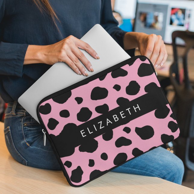 Kuh-Druck, Kuh-Spots, rosa Kuh, Ihr Name Laptopschutzhülle (Von Creator hochgeladen)