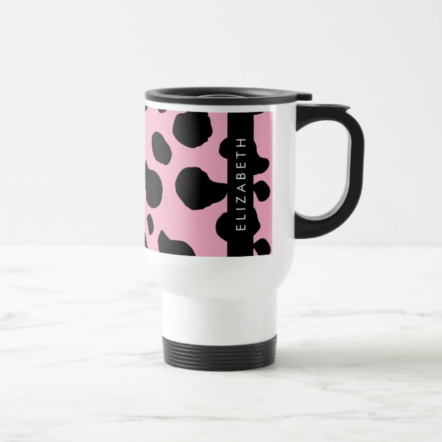 Kuh-Druck, Kuh-Spots, rosa Kuh, Ihr Name Reisebecher (Rechts)