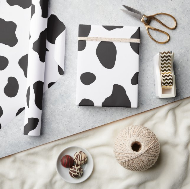 Kuh-Druck, Kuhmuster, Kuh-Spots, schwarz-weiß Geschenkpapier (Kunsthandwerk)