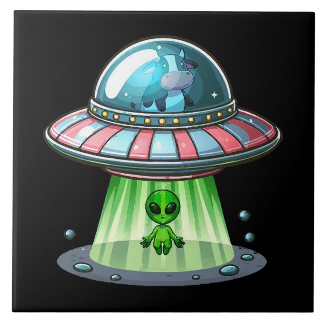 Kuh entführt Alien Fliese (Vorderseite)