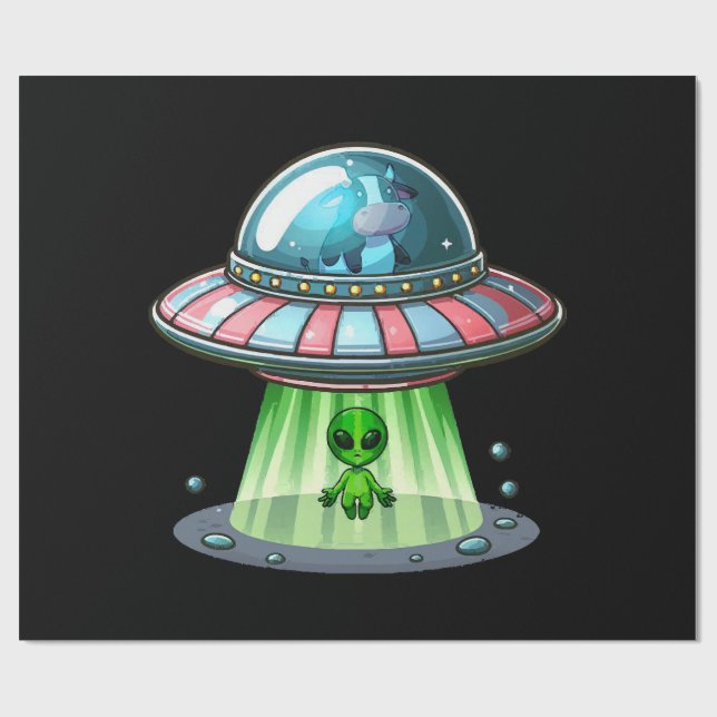 Kuh entführt Alien Geschenkpapier (Flach)