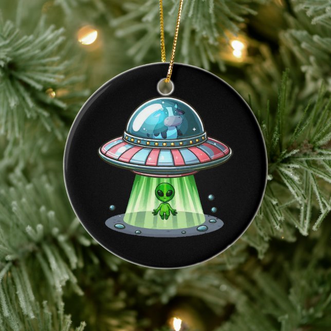 Kuh entführt Alien Keramik Ornament (Baum)