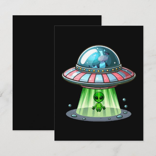 Kuh entführt Alien RSVP Karte (Vorne/Hinten)