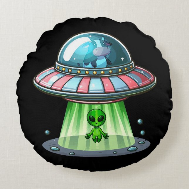 Kuh entführt Alien Rundes Kissen (Vorderseite)