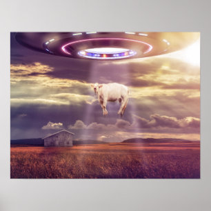 Kuh entführt durch Außerirdische-Fantasie-Kunst Poster