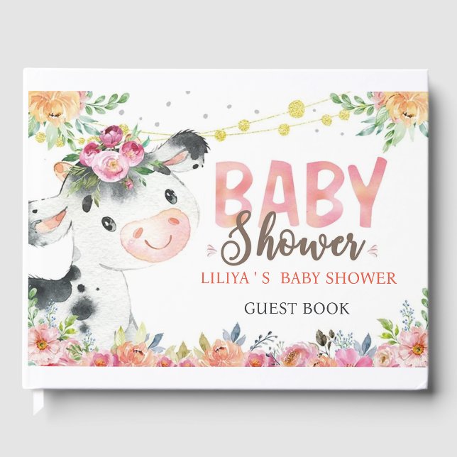 Kuh Farm Tiere Barnyard Baby Dusche Gästebuch (Vorderseite)