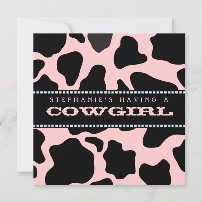 Kuh-Fell-Druck-Rosa-Cowgirl-Babyparty-Einladung Einladung (Vorderseite)