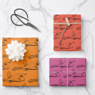 Kuh Fisch Wassertiere Muster Orange Red Lila Geschenkpapier Set