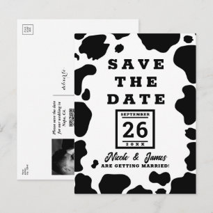 Kuh Flecken Druck Schwarz & Weiß Save the Date Ankündigungspostkarte