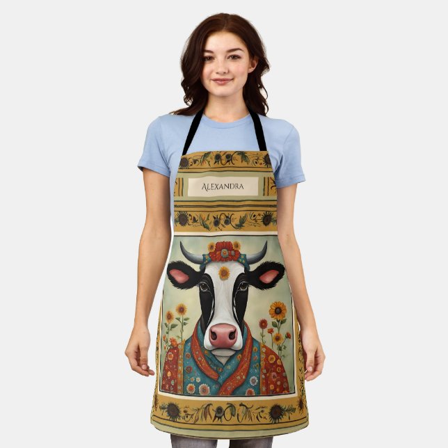 Kuh Floral Schürze (Getragen)