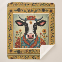Kuh Folk Art Floral Sherpadecke