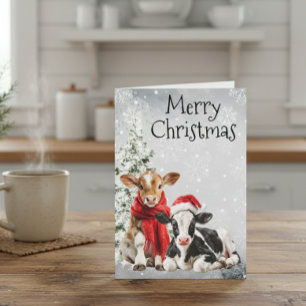 Kuh Frohe Weihnachten Kalb Babys Karte