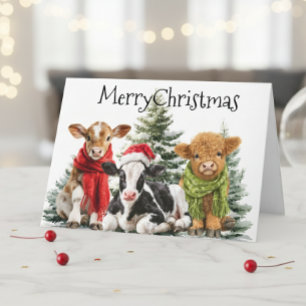 Kuh Frohe Weihnachten Kälber Babys Karte