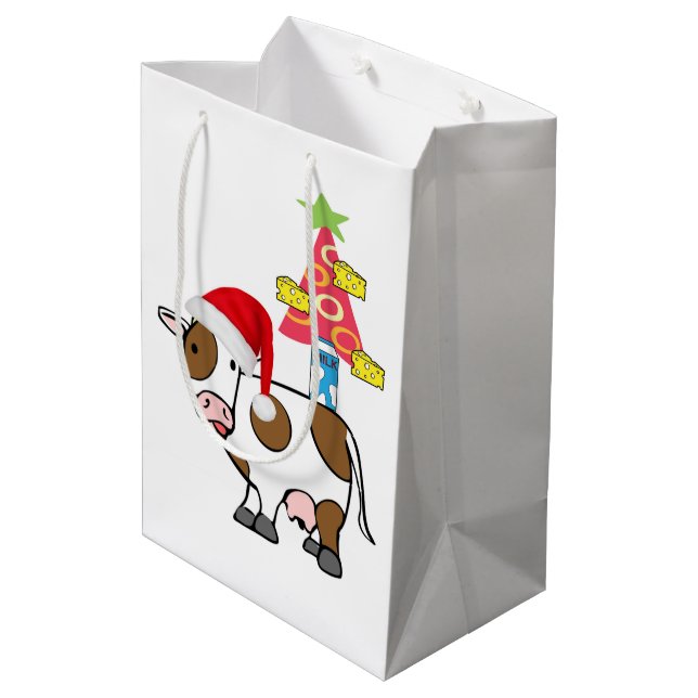 Kuh Frohe Weihnachtsgeschenke Flaggen Land Mittlere Geschenktüte (Rückseite Schrägansicht)