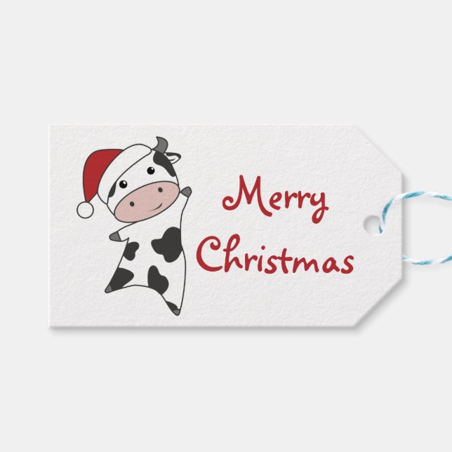 Kuh fröhliche Weihnachts Winter Tiere Kühe LKW Geschenkanhänger (Vorderseite (Horizontal))