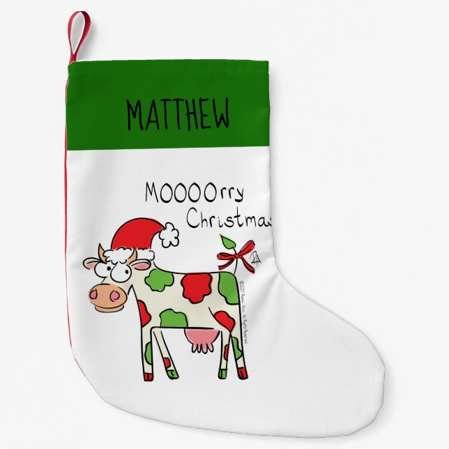 Kuh Funny Cartoon Weihnachten Urlaub Strumpf Kleiner Weihnachtsstrumpf (Vorderseite)