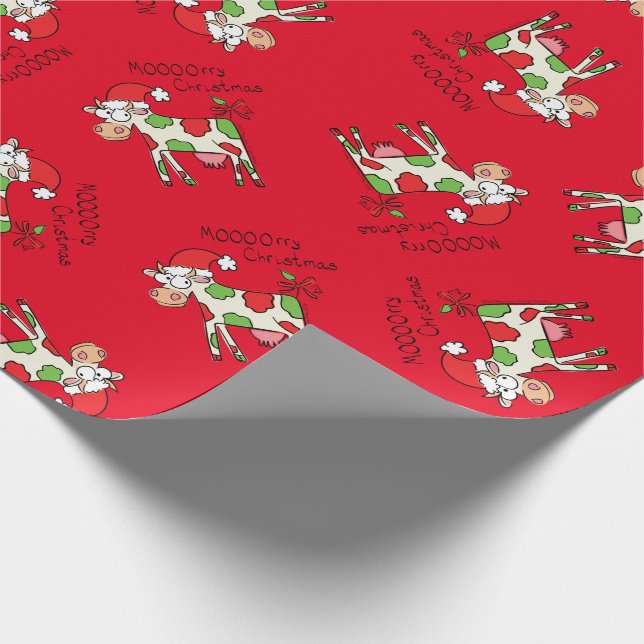 Kuh Funny Cartoon Weihnachtsfeiertag Geschenkpapier (Ecke)
