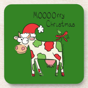 Kuh Funny Cartoon Weihnachtsfeiertag Getränkeuntersetzer
