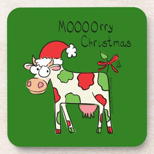 Kuh Funny Cartoon Weihnachtsfeiertag Getränkeuntersetzer (Vorderseite)