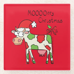 Kuh Funny Cartoon Weihnachtsfeiertag Glasuntersetzer
