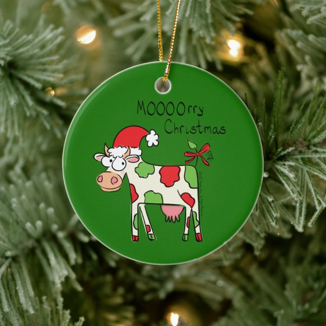 Kuh Funny Cartoon Weihnachtsfeiertag Keramik Ornament (Baum)