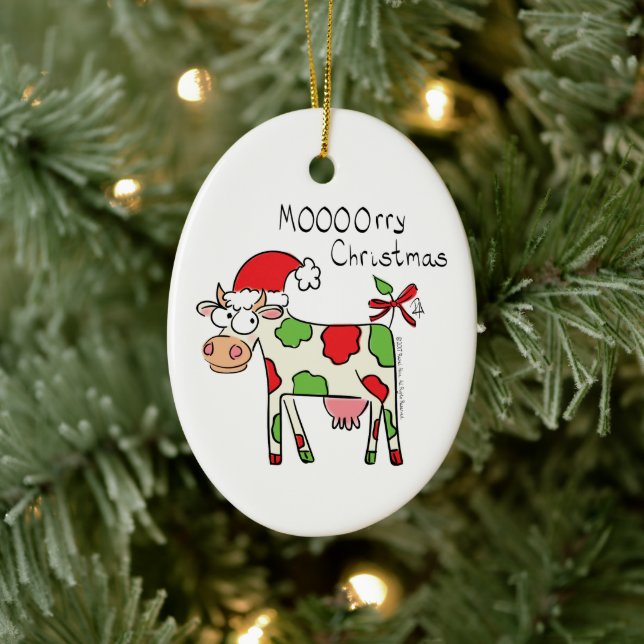 Kuh Funny Cartoon Weihnachtsfeiertag Keramik Ornament (Baum)