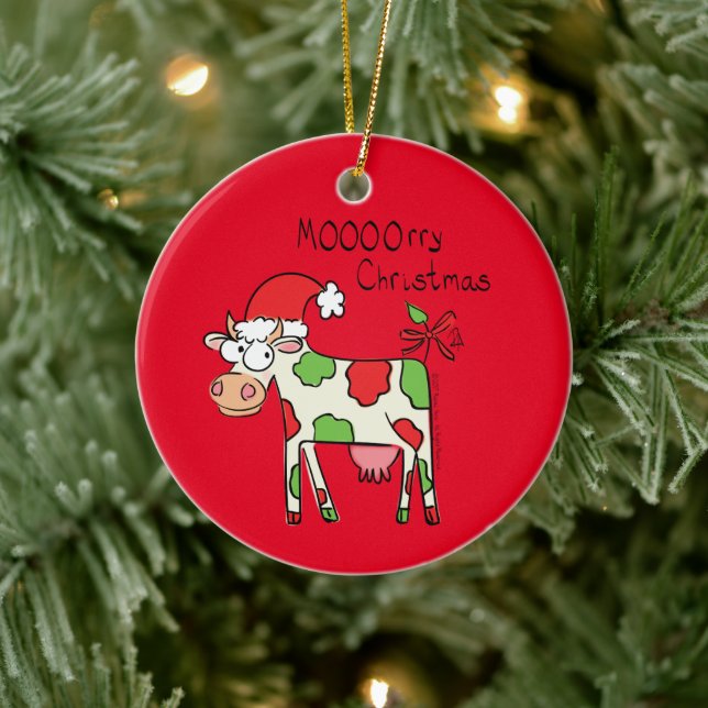 Kuh Funny Cartoon Weihnachtsfeiertag Keramik Ornament (Baum)