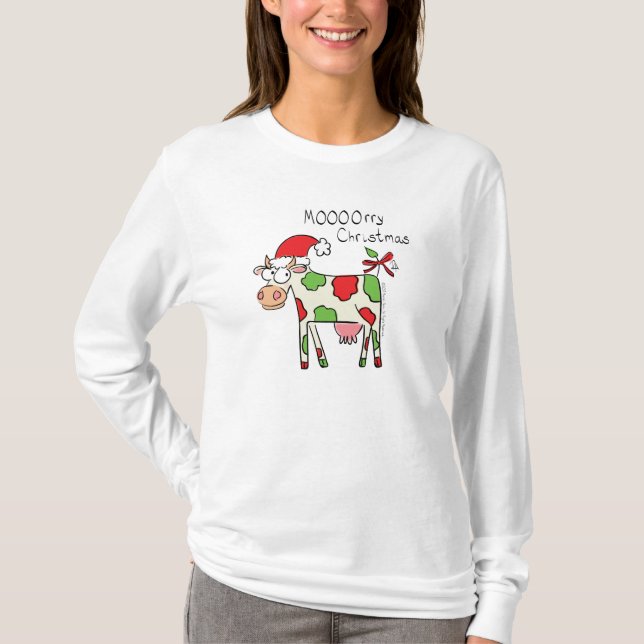 Kuh Funny Cartoon Weihnachtsfeiertag T-Shirt (Vorderseite)