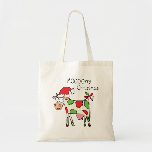 Kuh Funny Cartoon Weihnachtsfeiertag Tragetasche (Vorne)