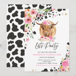 Kuh Geburtstagsparty Rosa Blumenfarm Ranch Geburts Einladung