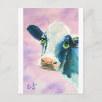 Kuh Gesicht mit grünen Augen Aquarellmalerei
