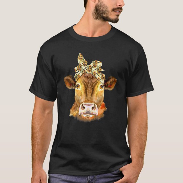 Kuh-Gesicht mit Sonnenblumen-Headband Bandana Heif T-Shirt (Vorderseite)