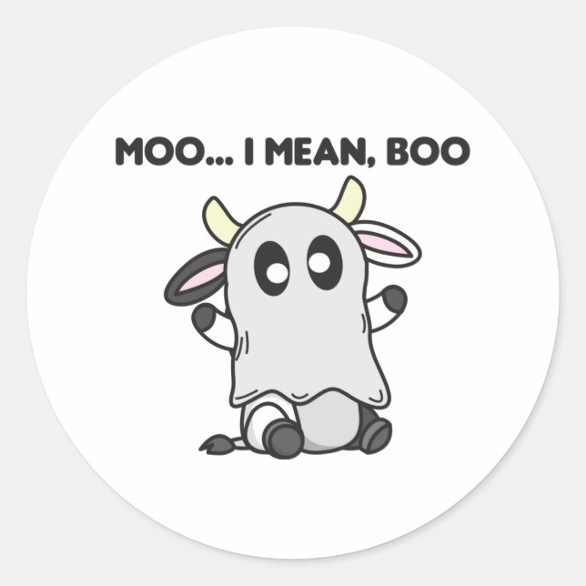 Kuh Ghost Niedlich Kawaii Halloween Moo I Gemein B Runder Aufkleber (Vorderseite)