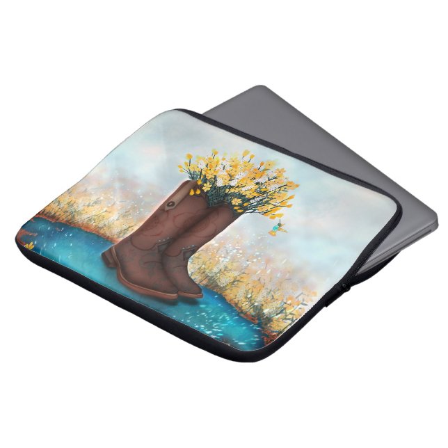 Kuh Girl Stiefel gefüllt mit gelben Blumen Laptopschutzhülle (Vorne Oben)