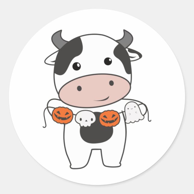 Kuh glücklich Halloween Pumpkin Bat Kostüm Classic Runder Aufkleber (Vorderseite)
