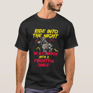 Kuh Halloween Geister Skelett Kürbis Pferd Reiten T-Shirt
