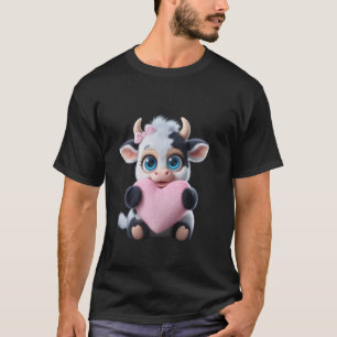 Kuh hält Herz Rosa Kokette Schleife Schwarz & Weiß T-Shirt