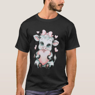 Kuh hält Herz Rosa Kokette Schleife Schwarz & Weiß T-Shirt