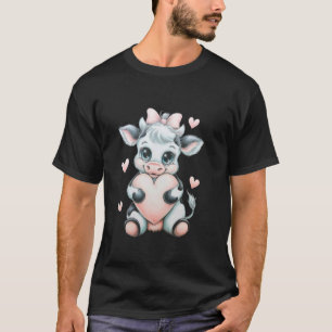 Kuh hält Herz Schwarz & Weiß Rosa Kokette Schleife T-Shirt