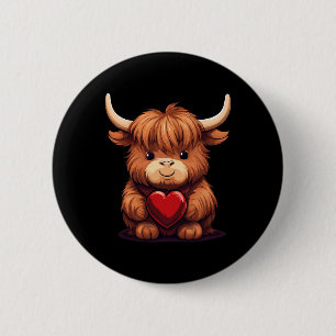 Kuh hält Valentinstag Herz Kuschliger Valentinstag Button