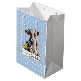 Kuh Happy Geburtstag Niedlich Blue Mittlere Geschenktüte
