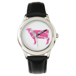 Kuh Heiß rosa und weiße Silhouette Armbanduhr