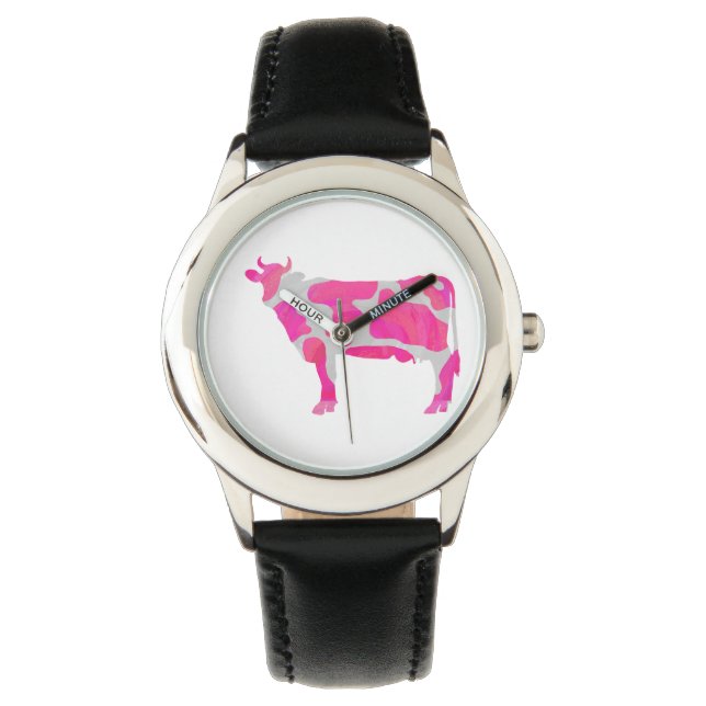 Kuh Heiß rosa und weiße Silhouette Armbanduhr (Vorderseite)