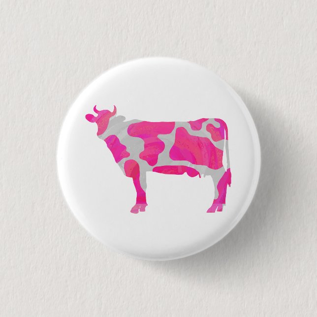 Kuh Heiß rosa und weiße Silhouette Button (Vorderseite)