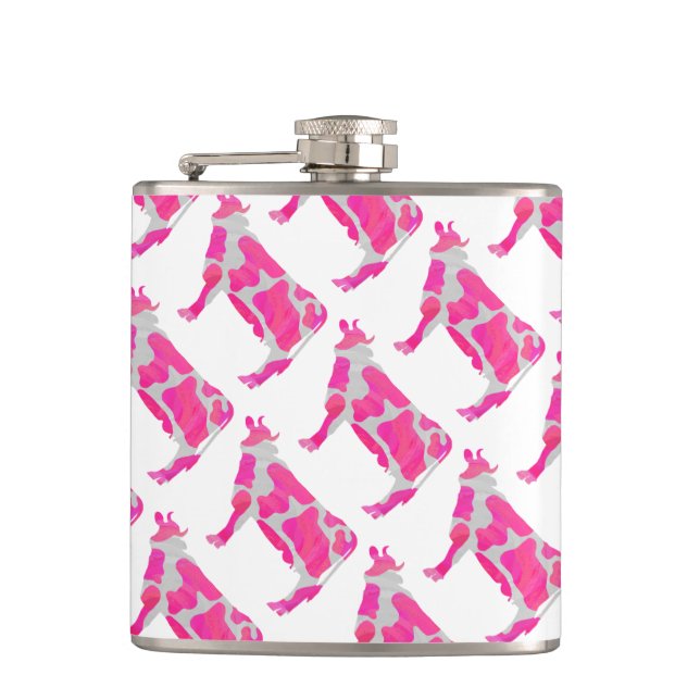 Kuh Heiß rosa und weiße Silhouette Flachmann (Vorderseite)