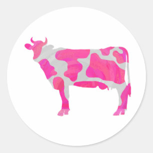 Kuh Heiß rosa und weiße Silhouette Runder Aufkleber