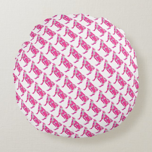Kuh Heiß rosa und weiße Silhouette Rundes Kissen (Vorderseite)