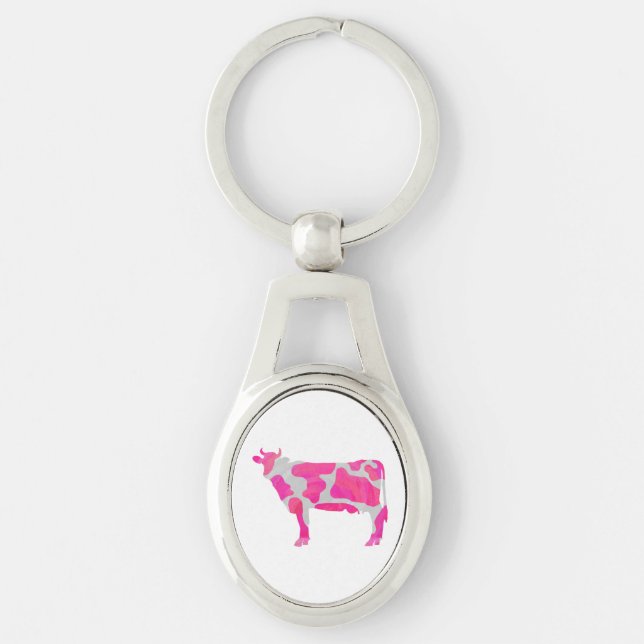 Kuh Heiß rosa und weiße Silhouette Schlüsselanhänger (Vorderseite)
