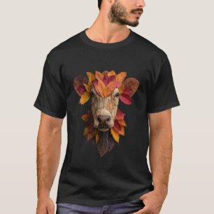 Kuh Herbstblätter Künstlerisch Tier Kunst Blatt Fa T-Shirt